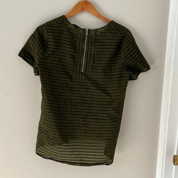 J.Crew Shadow Stripe Top Tunic Sheer Hi Low Hem Olive Green Size 8 - Picture 6 of 7